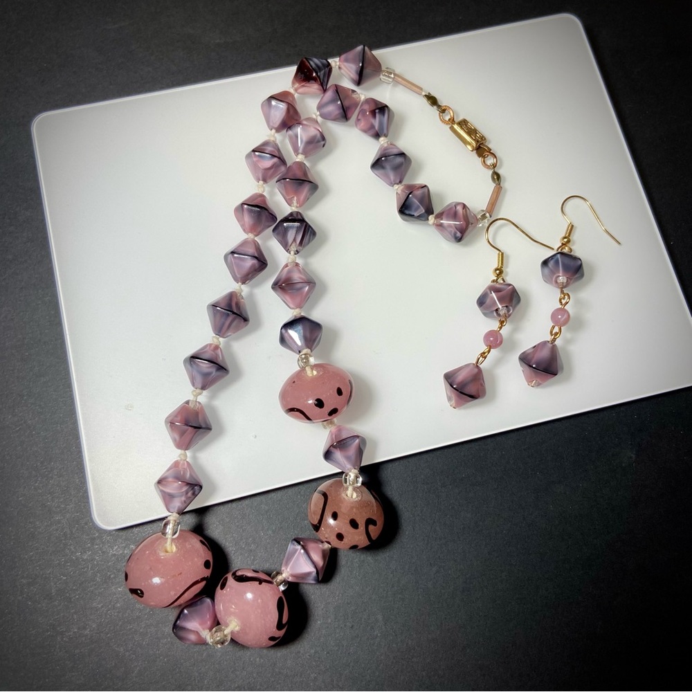 Vintage restring glass bead necklace and earrings SET